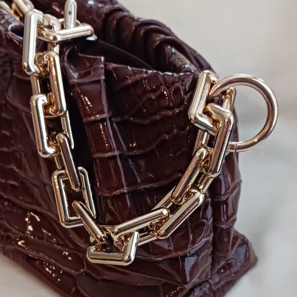 Absolutely Cute Brown Man Made Material Shoulder Bag With Gold Tone Strap - Picture 3 of 6